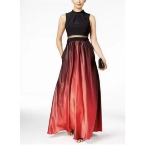 Betsy Adam Prom Dress/Gown Goth/Formal Ball Gown Split Ombre Mesh Black Red Sz 6 - Picture 1 of 10